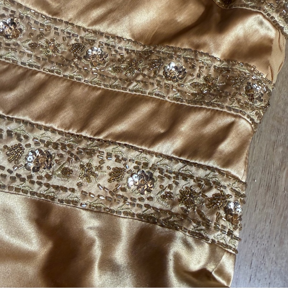 Vintage 100% Silk Beaded Dress Vintage Beaded Dress Liquid Gold Grecian Goddess - Picture 11 of 12